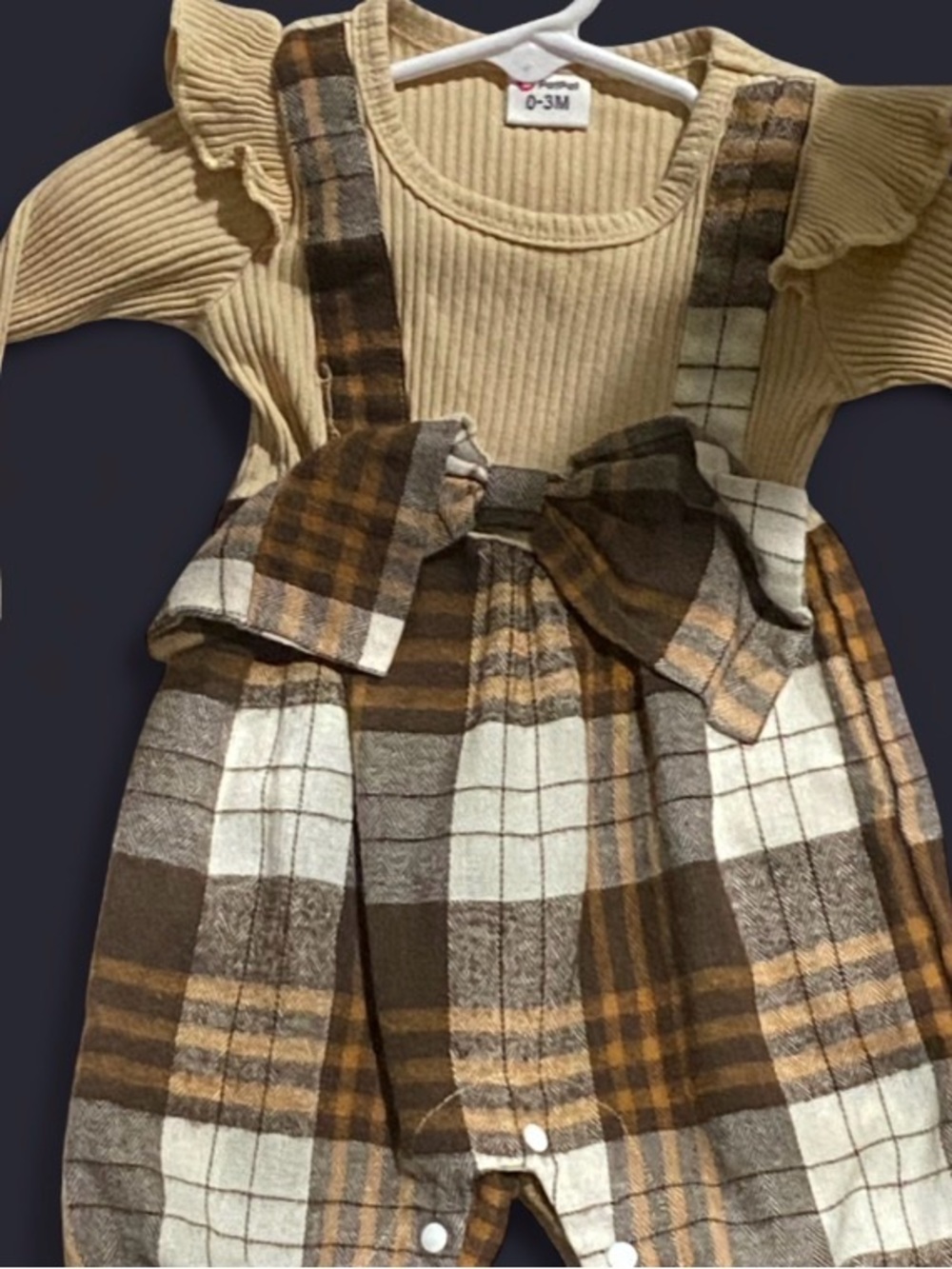 PatPat Cream and Brown Plaid Baby One-Piece Bodysuit